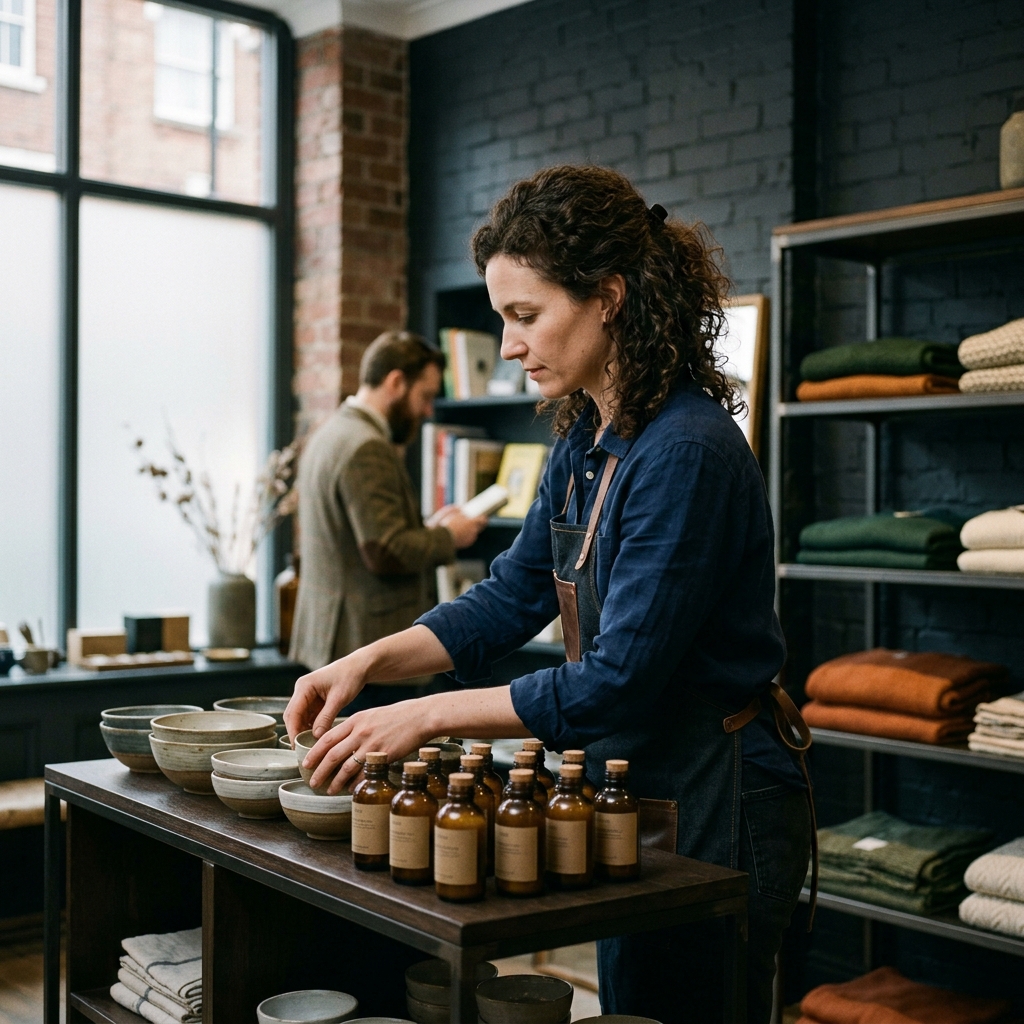 British-made products on display in a shop, highlighting local sourcing for independent retailers.