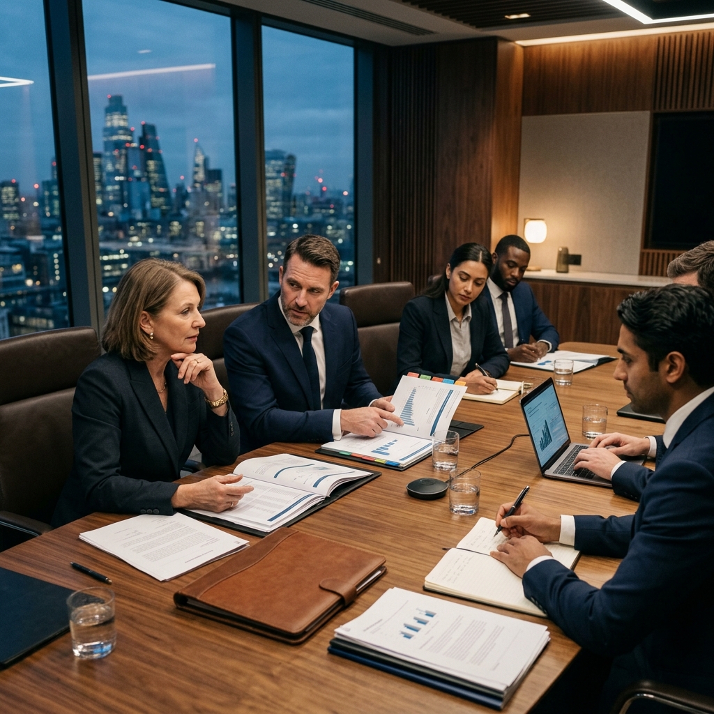 Procurement advisor and SME founder reviewing supplier contracts