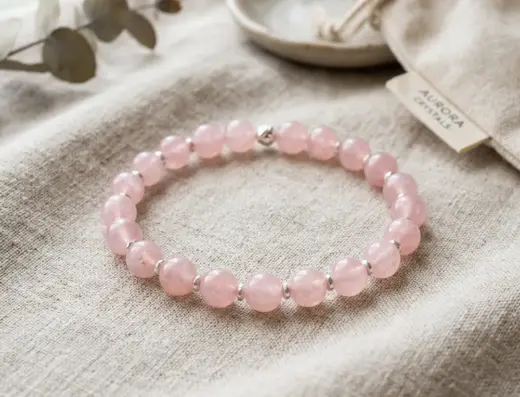 Just Shirley rose quartz bracelet with pink gemstone beads