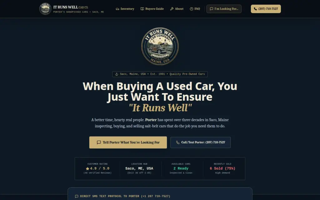 It Runs Well vehicle inventory and sales platform designed and built by Consiliuma