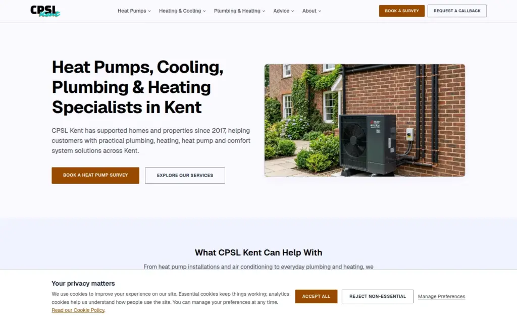 CPSL Kent heating and cooling services website designed and built by Consiliuma