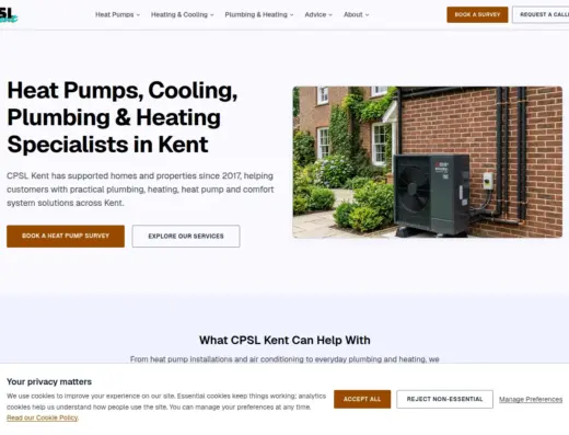 CPSL Kent heating and cooling services website designed and built by Consiliuma