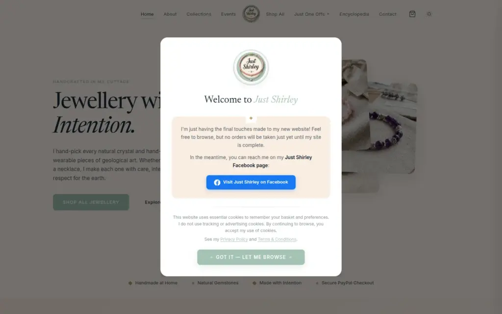 Just Shirley jewellery ecommerce website designed and built by Consiliuma